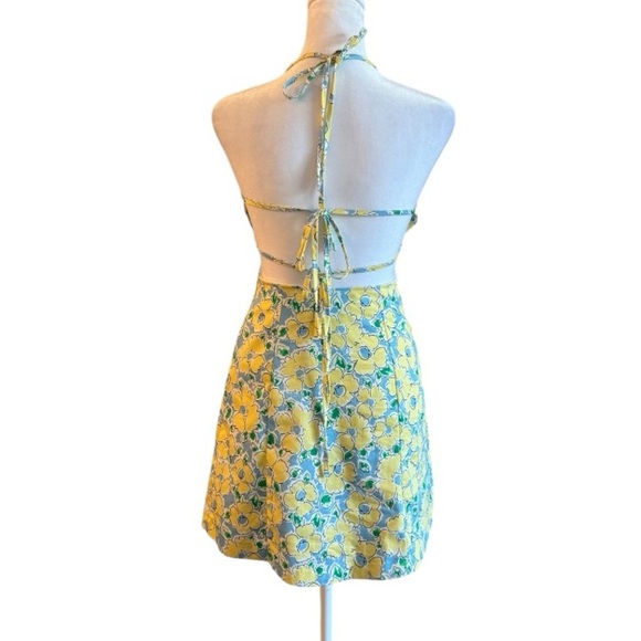 ZARA Yellow Floral Halter Mini Dress XS – Open Back, Summer Party Style - Picture 3 of 6
